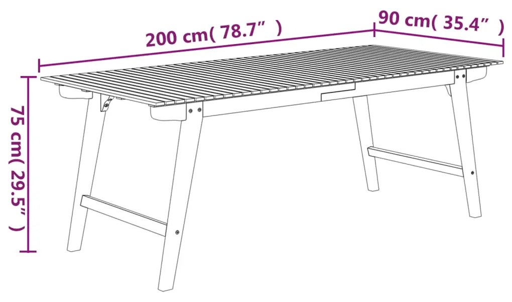 vidaXL Τραπέζι Κήπου 200x90x75 εκ. από Μασίφ Ξύλο Ακακίας