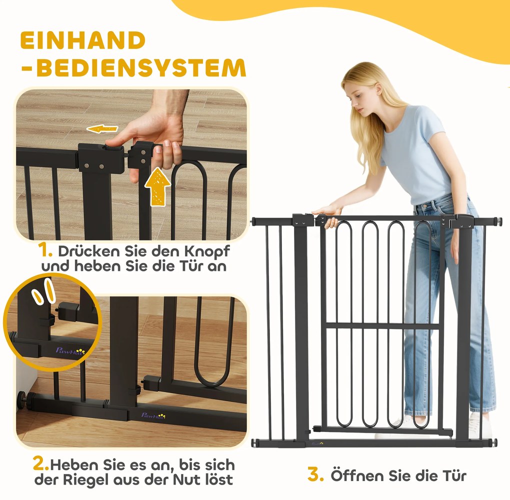 PawHut Πύλη ασφαλείας για σκύλους, 76-104 cm Πύλη φραγής χωρίς βίδωμα, Πύλη ασφαλείας σκάλας
