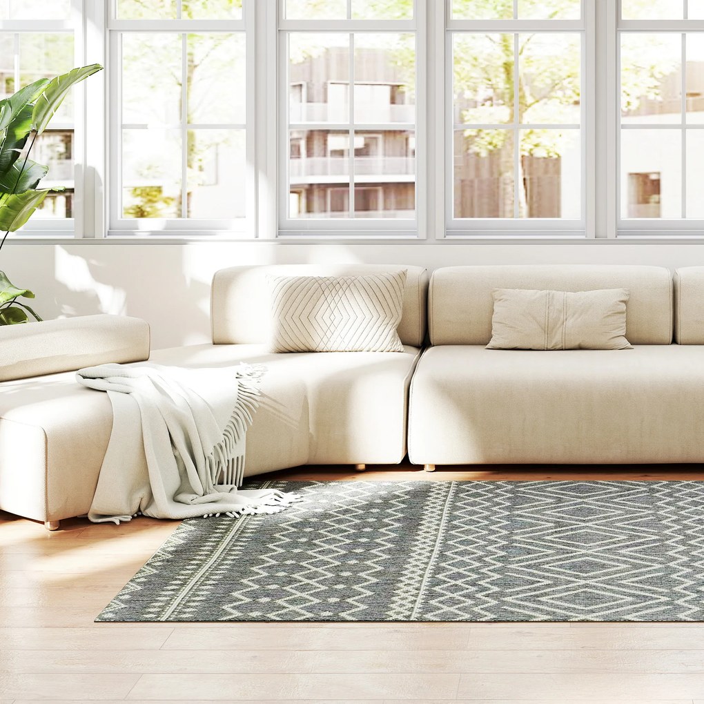 Χαλί HOMCOM για εσωτερικούς και εξωτερικούς χώρους, μποέμ σχεδιασμός, εύκολο στο καθάρισμα, Γκρι