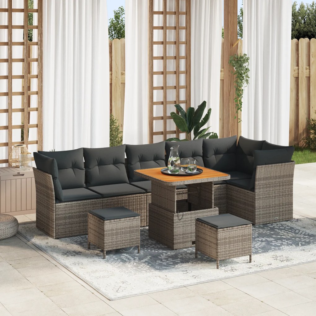 vidaXL Σετ Καναπέ Κήπου 9 pcs Γκρι συνθετικό ρατάν