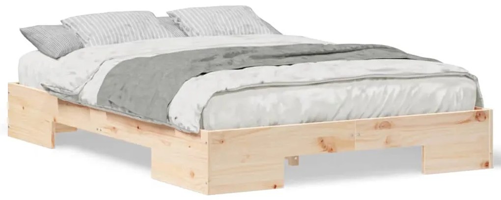 vidaXL Κρεβάτι δαπέδου Καφέ 140 x 190 cm Μασίφ ξύλο πεύκου