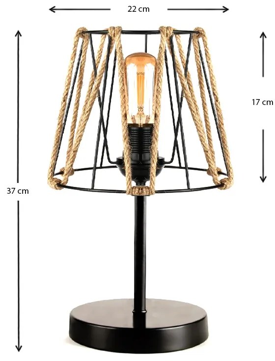 Φωτιστικό επιτραπέζιο Clancy Megapap E27 σχοινί/μεταλλικό χρώμα μαύρο 22x17x37εκ.