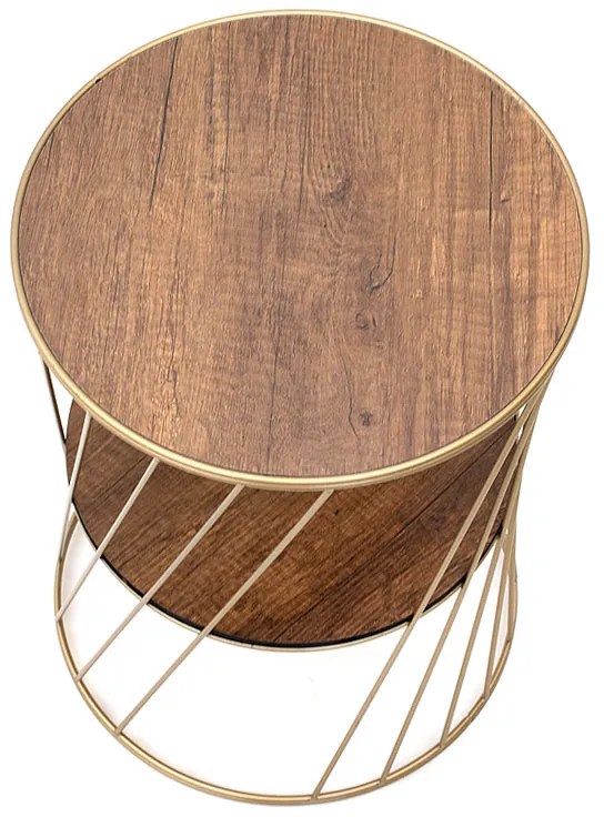 Τραπεζάκι βοηθητικό Jaspin Megapap μεταλλικό - Mdf χρώμα χρυσό - καρυδί 32x32x44εκ.