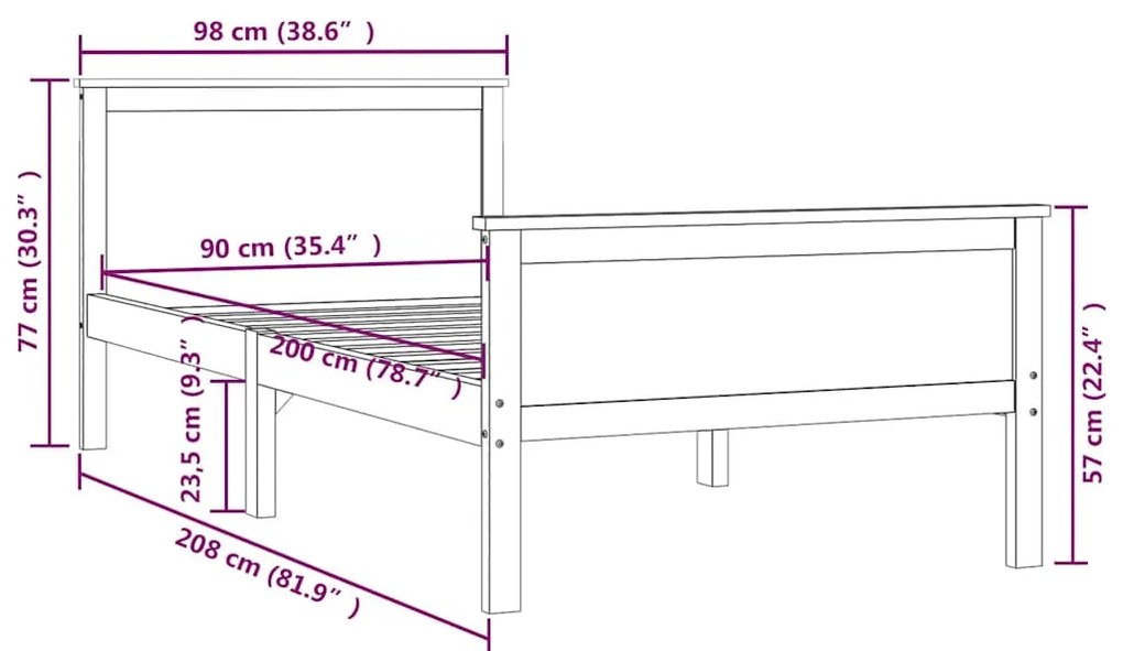 vidaXL Πλαίσιο Κρεβατιού 90 x 200 εκ. από Μασίφ Ξύλο Πεύκου