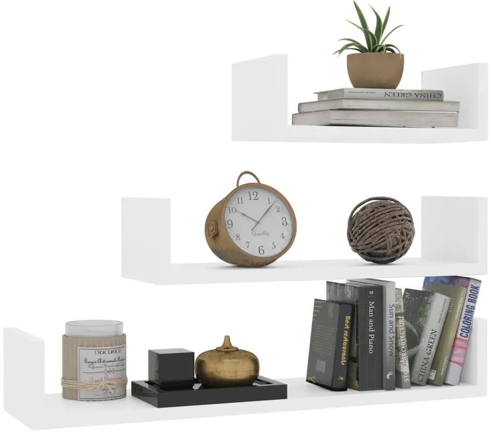 vidaXL Ράφια Τοίχου 3 τεμ. Λευκά από Επεξεργασμένο Ξύλο