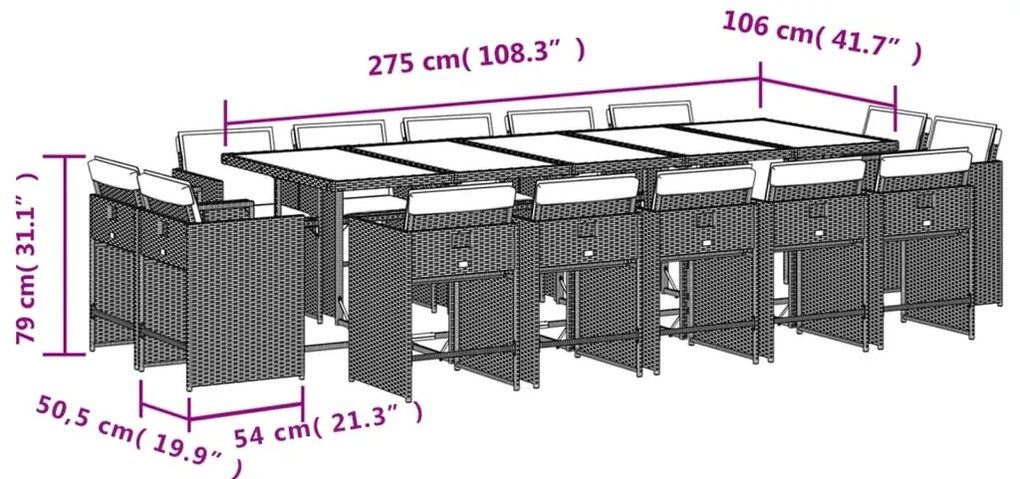 vidaXL Σετ Τραπεζαρίας Κήπου 15 τεμ. Μπεζ Συνθετικό Ρατάν με Μαξιλάρια