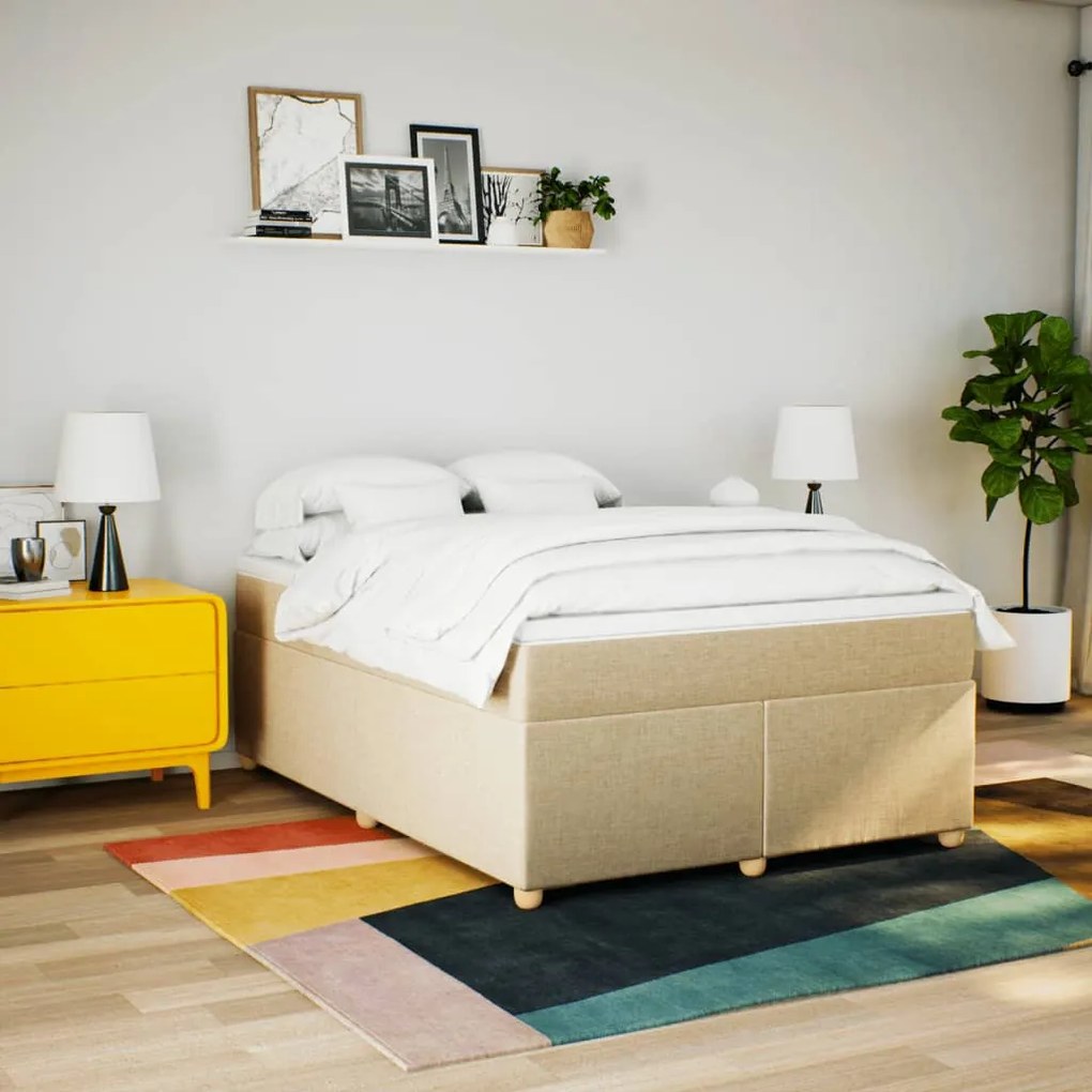 Κρεβάτι Boxspring με Στρώμα Κρεμ 140x190 εκ. Υφασμάτινο - Κρεμ