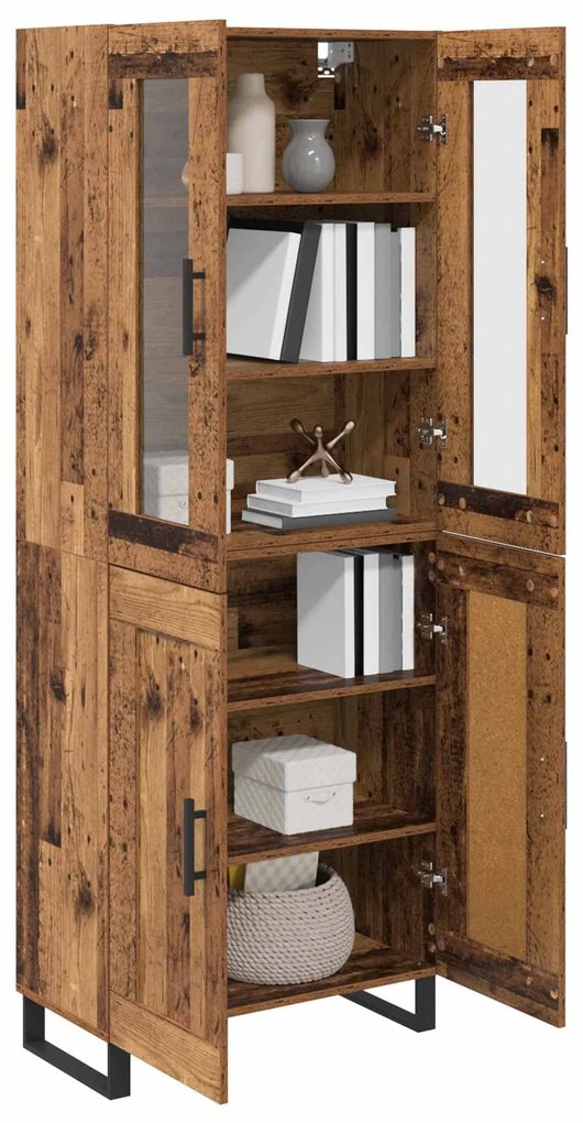 vidaXL Highboard 2 pcs Παλιό Ξύλο Σύνθετο Ξύλο και Γυαλί