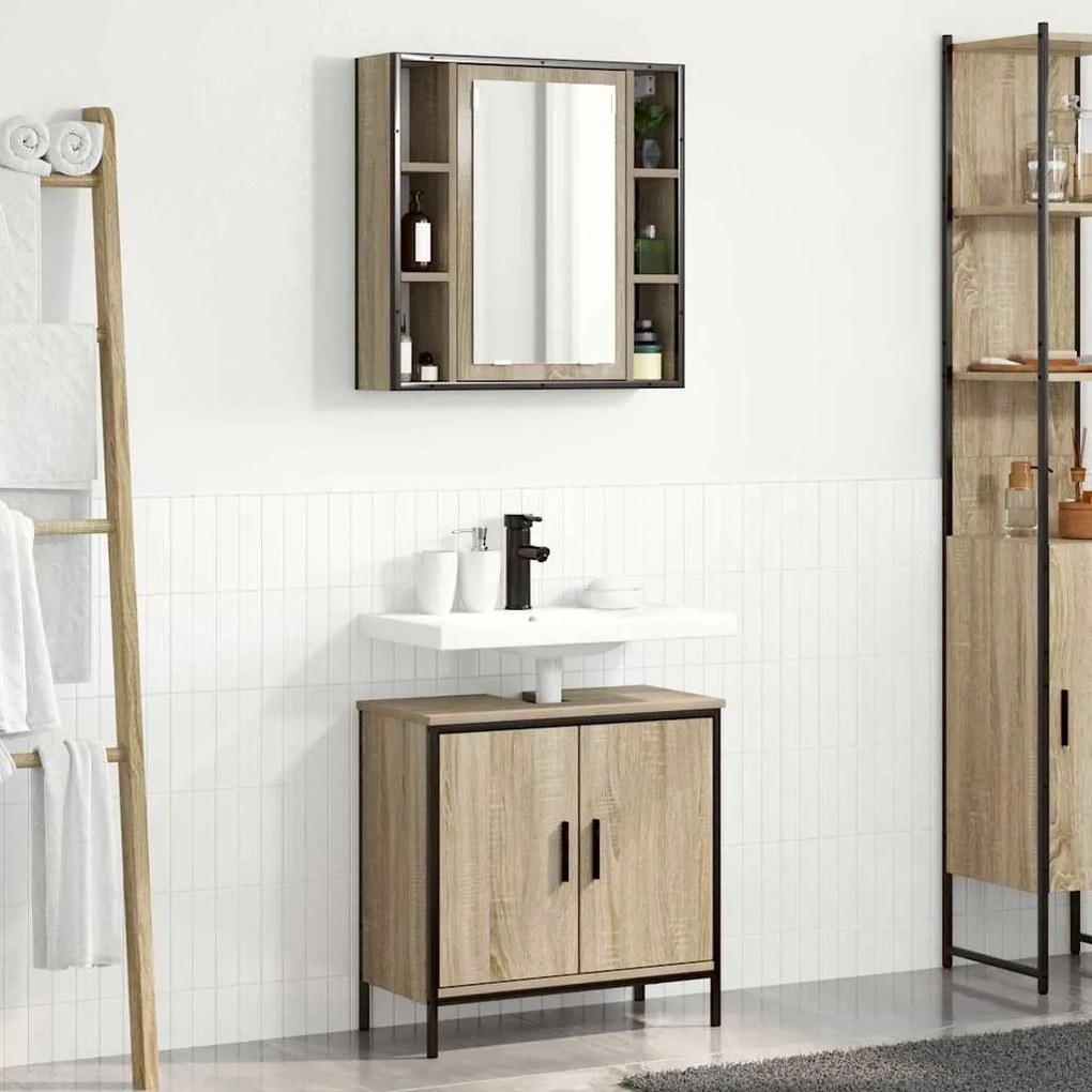 vidaXL Σετ Επίπλων Μπάνιου με ράφι με πόρτα 2 pcs Καφέ 60 x 30 x 60 cm
