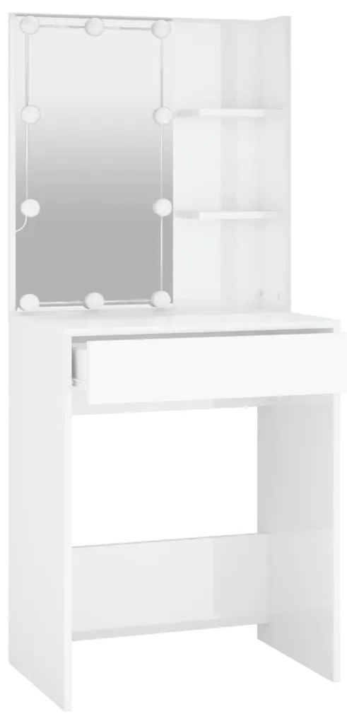 vidaXL Μπουντουάρ με LED Γυαλιστερό Λευκό 60x40x140 εκ.