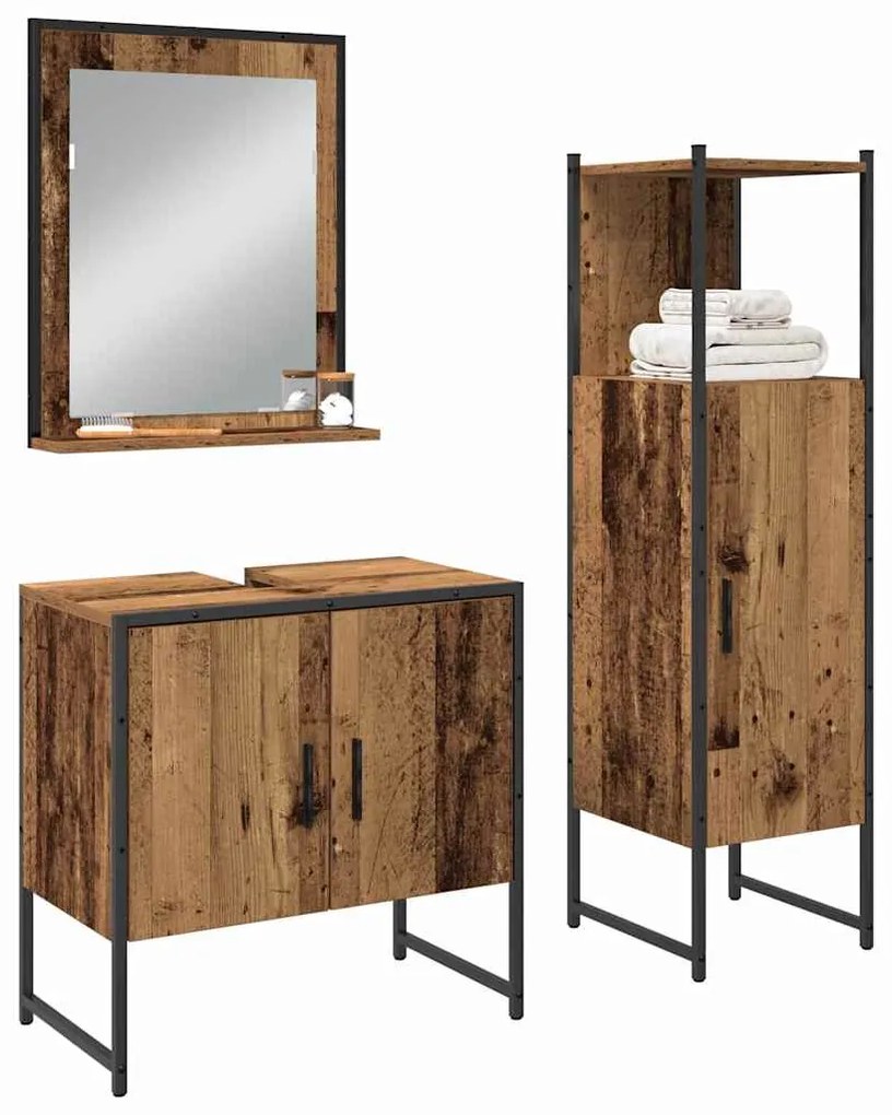 vidaXL Σετ Επίπλων Μπάνιου με αποθήκευση 3 pcs Καφέ 33 x 33 x 102.5 εκ
