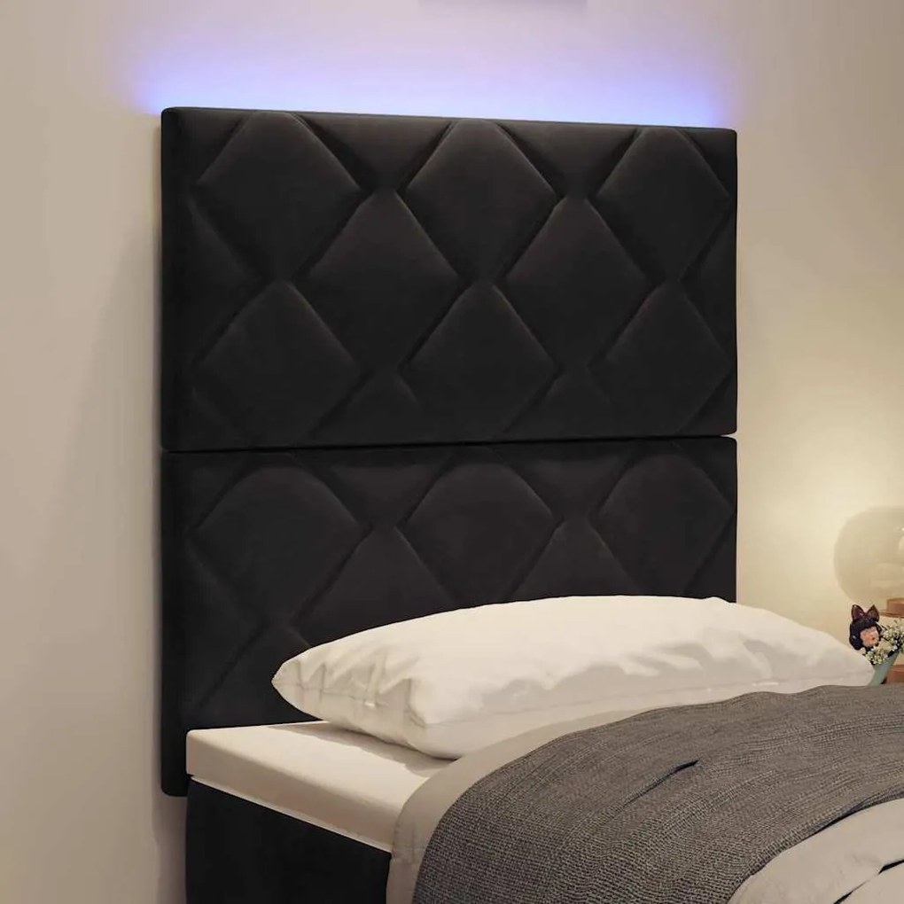vidaXL LED Κεφαλάρι με φώτα λωρίδας LED Γεωμετρικό Μαύρο 80 cm Βελούδο