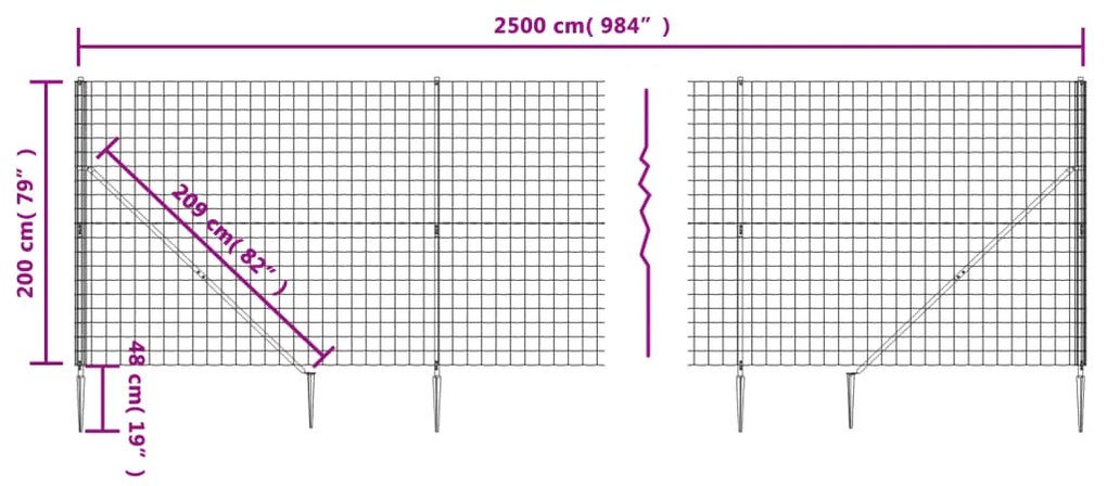 vidaXL Συρματόπλεγμα Περίφραξης Πράσινο 2 x 25 μ. με Καρφωτές Βάσεις