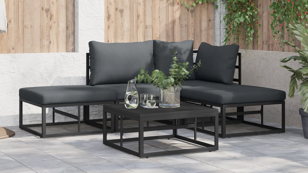 vidaXL Σετ Καναπέ Κήπου 4 pcs Μαύρο 211.5 x 141.5 x 71 εκ Αλουμίνιο