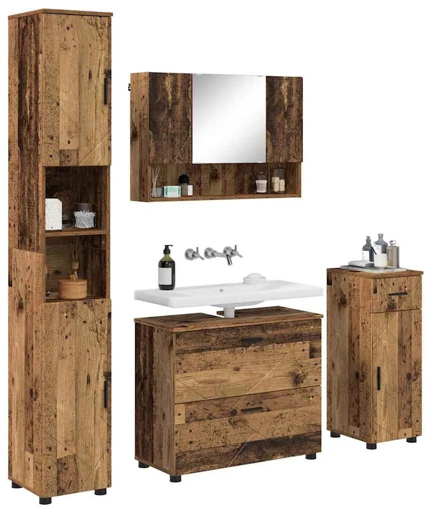 vidaXL Σετ Επίπλων Μπάνιου με ράφι 4 pcs Παλαιό ξύλο 30 x 35 x 192 εκ.