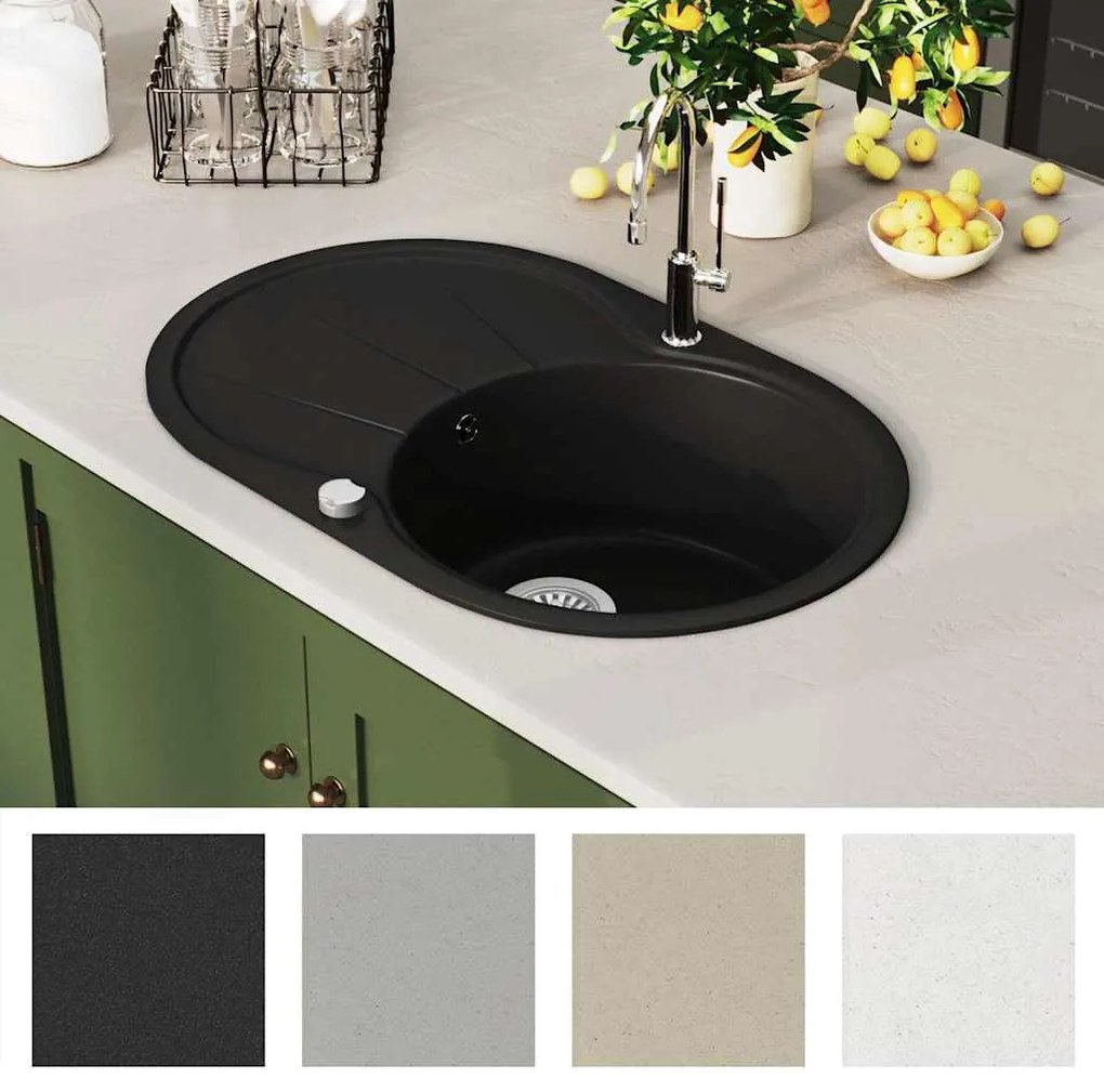 vidaXL νεροχύτης κουζίνας από γρανίτη μονής λεκάνης οβάλ μαύρο