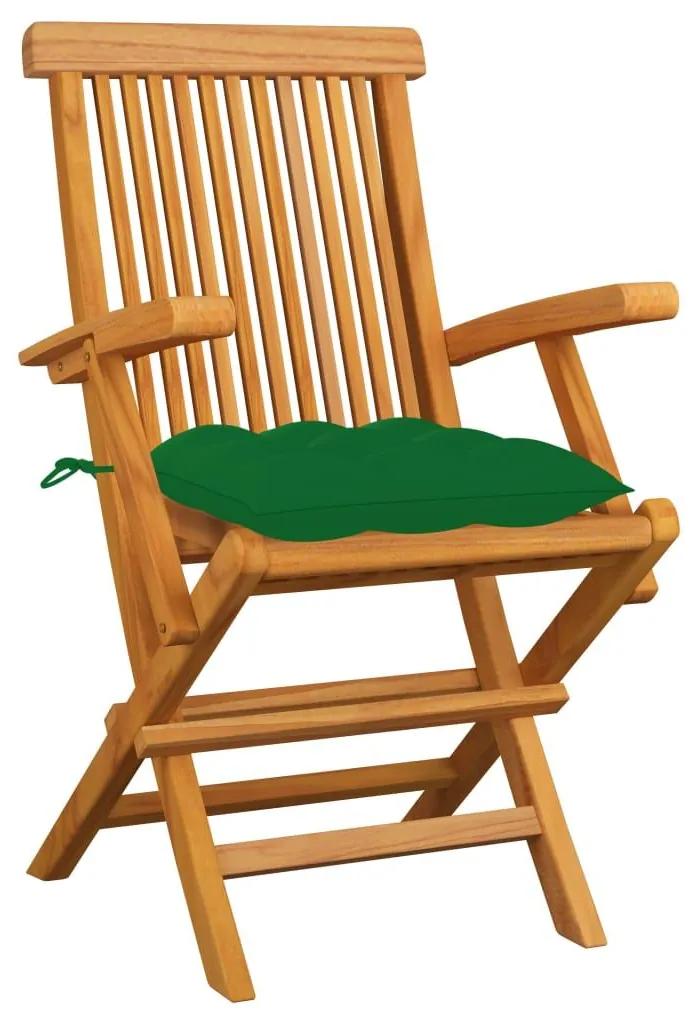 Καρέκλες Κήπου 3 τεμ. από Μασίφ Ξύλο Teak με Πράσινα Μαξιλάρια - Πράσινο