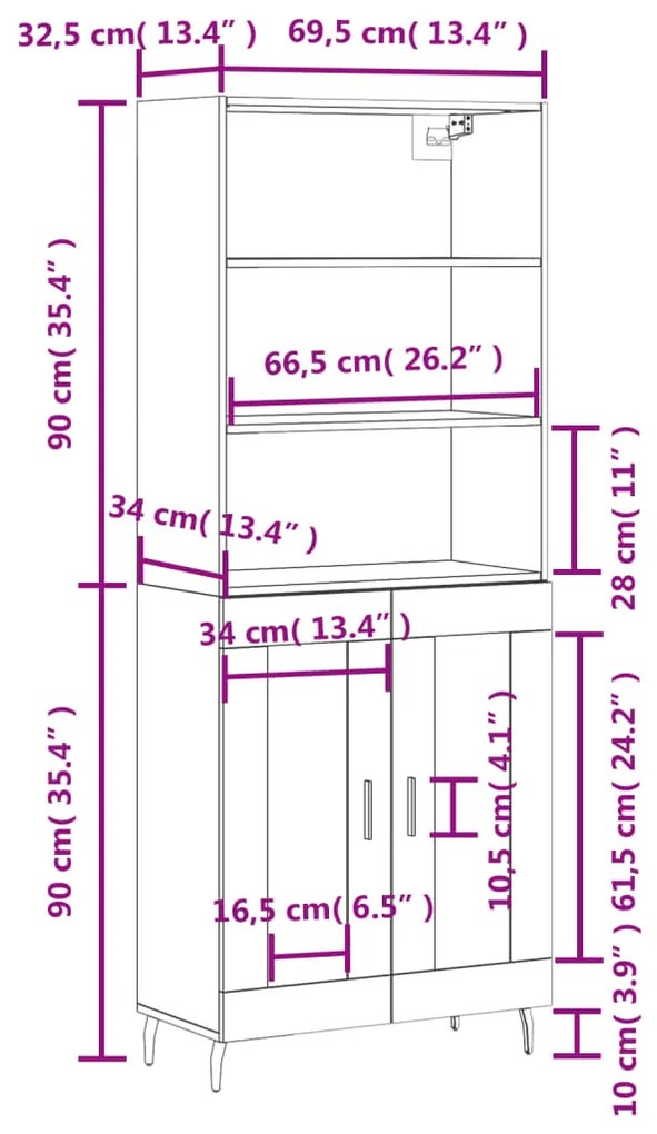 Ντουλάπι Γκρι Sonoma 69,5 x 34 x 180 εκ. Επεξεργασμένο Ξύλο - Γκρι