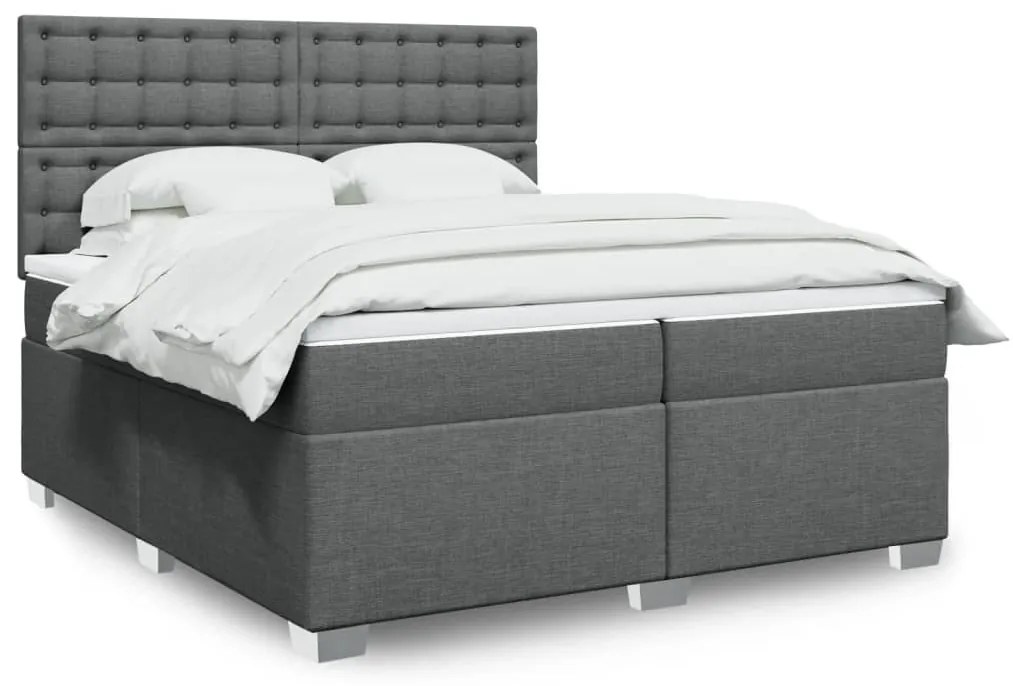 Κρεβάτι Boxspring με Στρώμα Σκούρο Γκρι 200x200 εκ. Υφασμάτινο