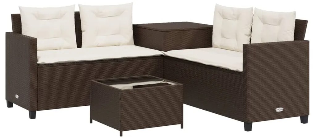 Καναπές Κήπου Γωνιακός Καφέ Συνθ. Ρατάν Τραπέζι + Μαξιλάρια 369028