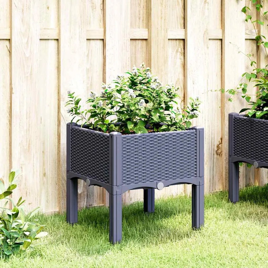 vidaXL Ζαρντινιέρα Κήπου με Πόδια Μπλε Γκρι 40x40x42 εκ. από Πολυπροπυλένιο