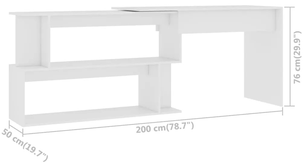 vidaXL Γραφείο Γωνιακό Λευκό 200 x 50 x 76 εκ. από Επεξ. Ξύλο