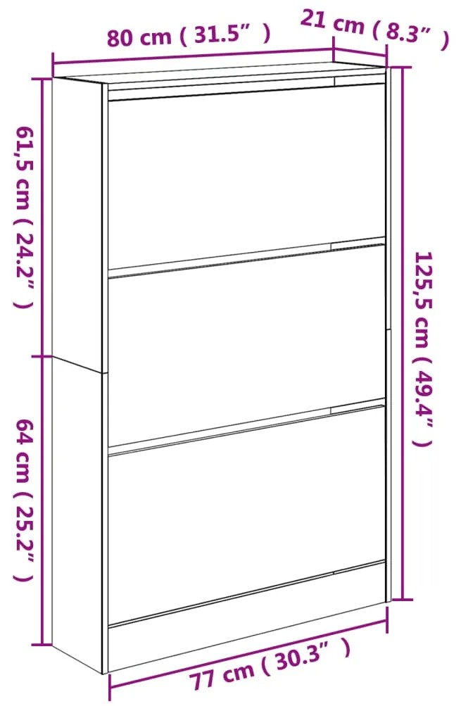 Παπουτσοθήκη Γκρι Σκυροδέματος80x21x125,5εκ. Επεξεργασμένο Ξύλο - Γκρι