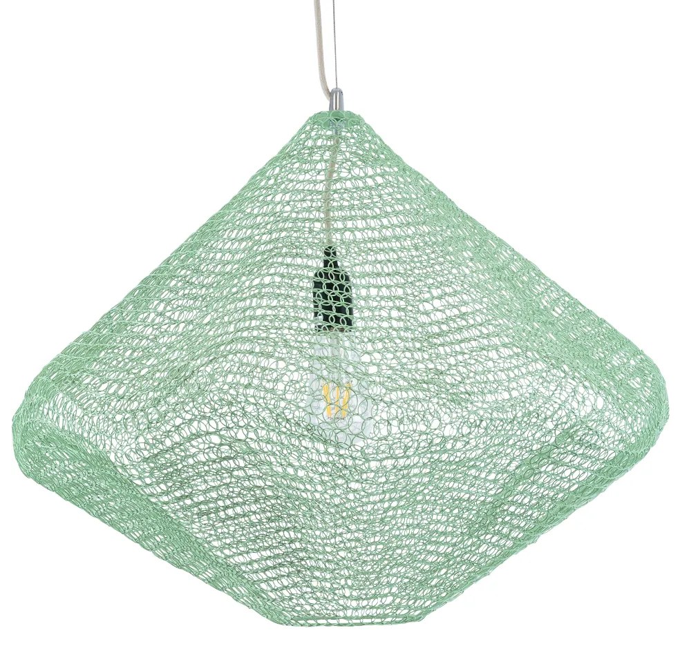 GloboStar® KENTUCKY 01866 Vintage Κρεμαστό Φωτιστικό Οροφής Μονόφωτο 1 x E27 AC220-240V IP20 - Φ60 x Υ50cm - Apple Green Μεταλλικό Πλέγμα - 5 Χρόνια Εγγύηση