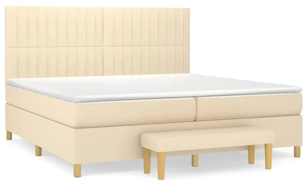 Κρεβάτι Boxspring με Στρώμα Κρεμ 200x200 εκ. Υφασμάτινο - Κρεμ