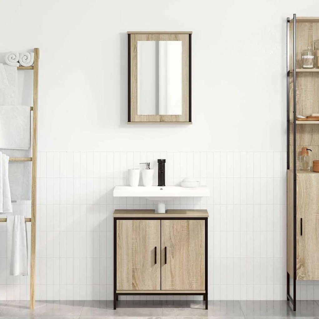 vidaXL Σετ Επίπλων Μπάνιου με ράφι με πόρτα 2 pcs Καφέ 60 x 30 x 60 cm