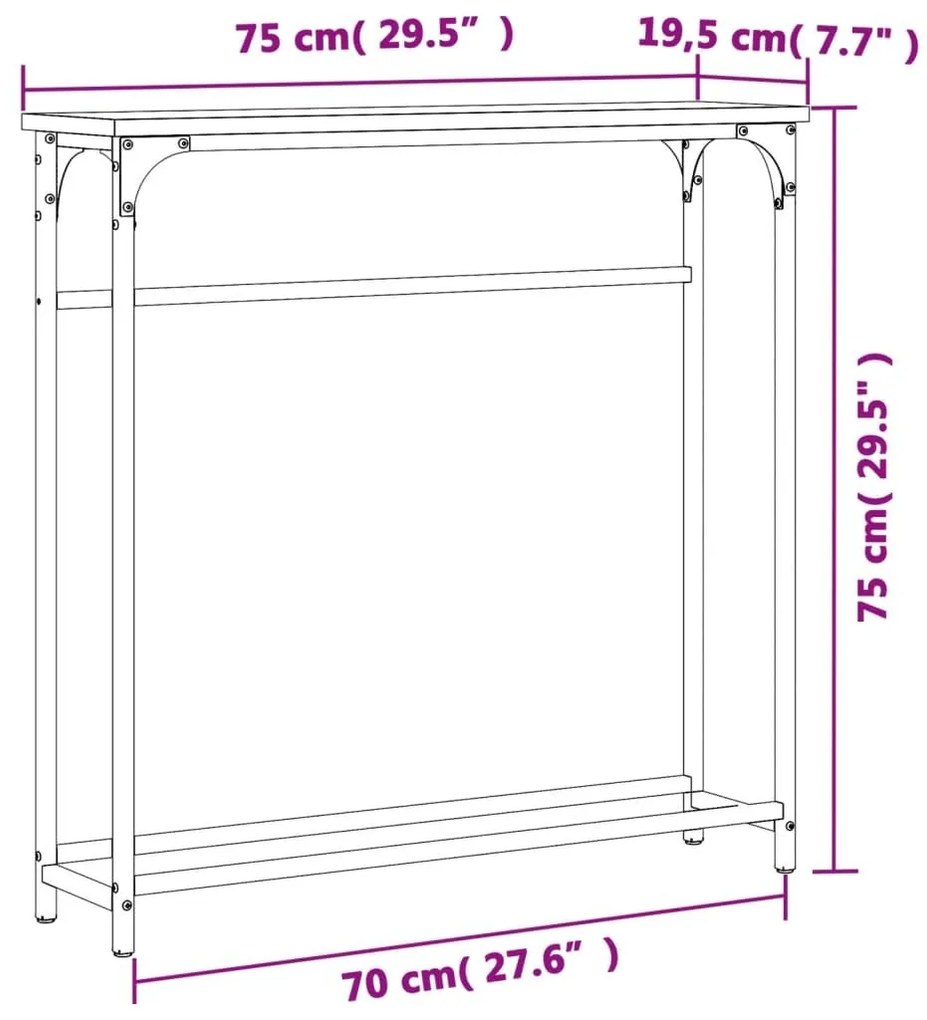 Τραπέζι Κονσόλα Γκρι Sonoma 75 x 19,5 x 75 εκ. Επεξεργ. Ξύλο - Γκρι