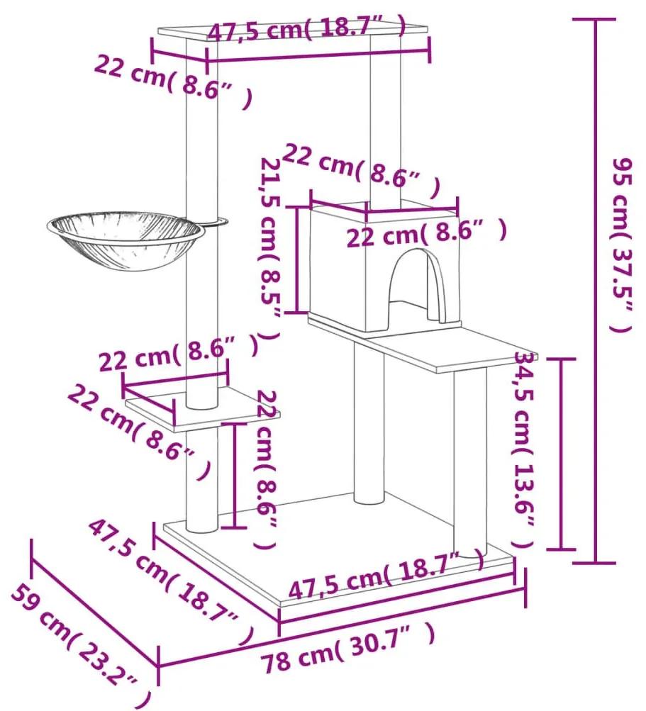 Γατόδεντρο Κρεμ 95 εκ. με Στύλους Ξυσίματος από Σιζάλ - Κρεμ