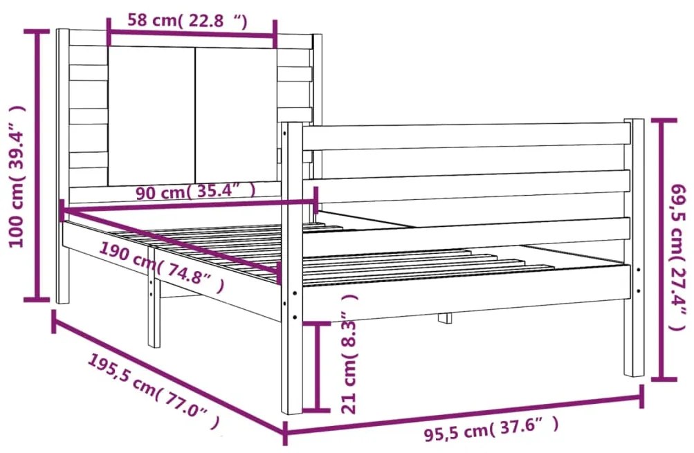 vidaXL Σκελετός Κρεβατιού Χωρίς Στρώμα 90x190 εκ Μασίφ Ξύλο Πεύκου