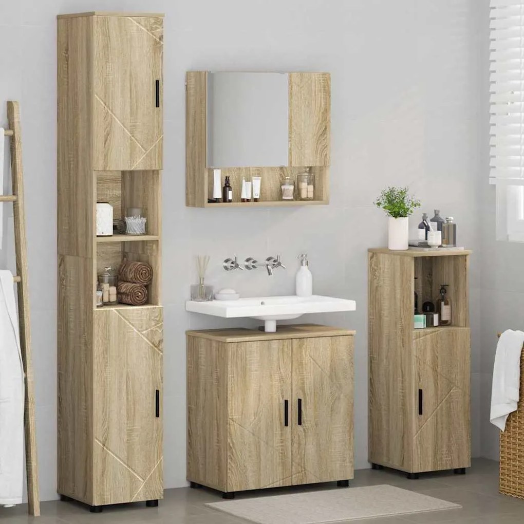 vidaXL Σετ Επίπλων Μπάνιου με πόρτα 4 pcs Sonoma Δρυς 61 x 35 x 64 εκ.