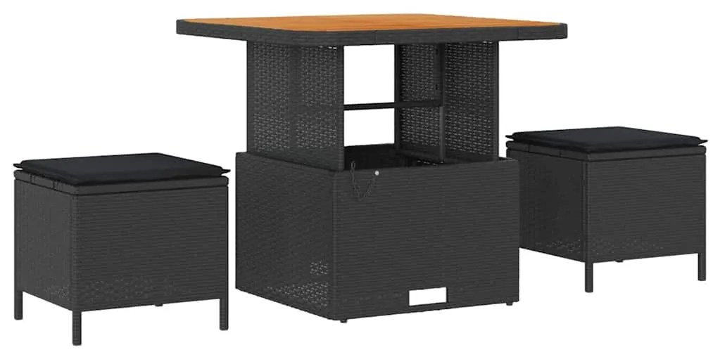 vidaXL Σετ κήπου 12 τμχ με μαξιλάρια, μαύρο πολυ rattan, ακακία.