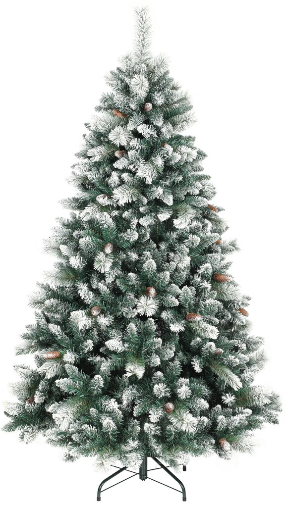 HOMCOM Τεχνητό χριστουγεννιάτικο δέντρο 180 εκ. τεχνητό πεύκο με χιόνι, 1000 μύτες 34 κουκουνάρια φαρδιά βάση