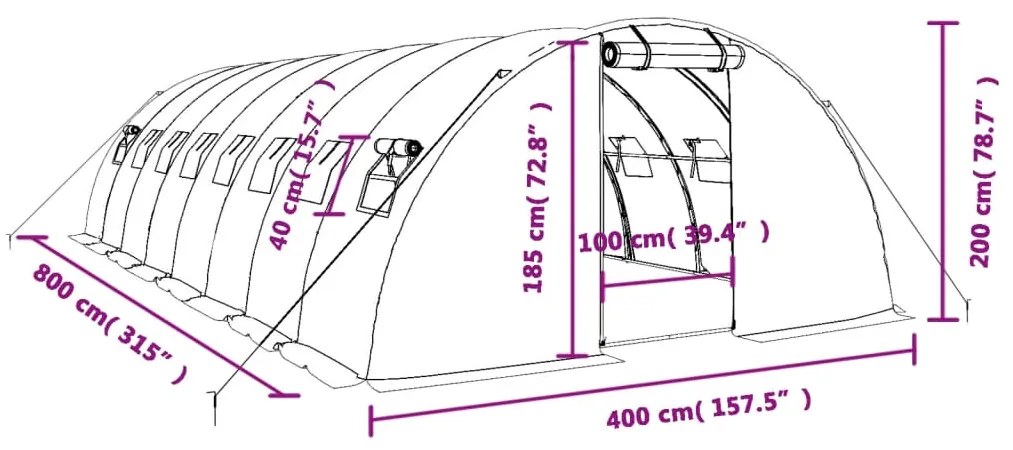 ΘΕΡΜΟΚΗΠΙΟ ΛΕΥΚΟ 32 Μ² 8 X 4 X 2 Μ. ΜΕ ΑΤΣΑΛΙΝΟ ΠΛΑΙΣΙΟ 3188074