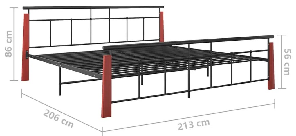 Πλαίσιο Κρεβατιού 200 x 200 εκ. από Μέταλλο &amp; Μασίφ Ξύλο Δρυός - Μαύρο