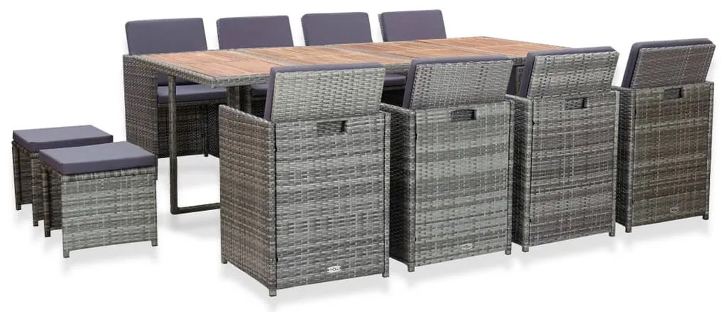 vidaXL Σετ Τραπεζαρίας Εξ. Χώρου 13 τεμ. Ανθρακί Συνθ. Ρατάν/Ακακία