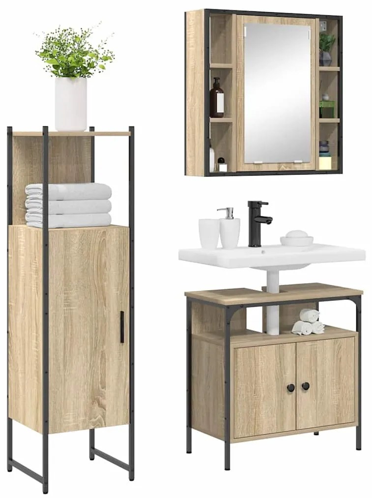 vidaXL Σετ Επίπλων Μπάνιου με ράφι 3 pcs Καφέ 33 x 33 x 120.5 εκ.