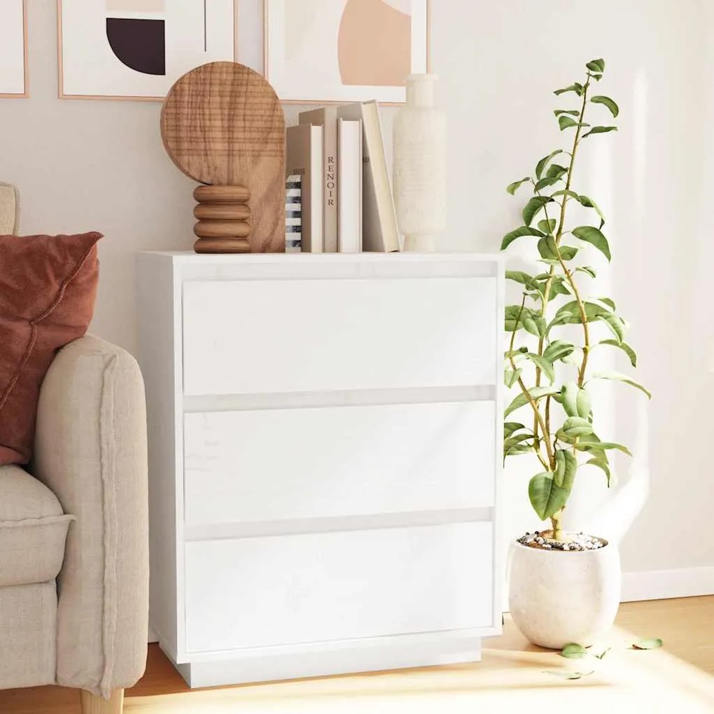 Συρταριέρα Λευκή 60 x 34 x 75 εκ. από Μασίφ Ξύλο Πεύκου