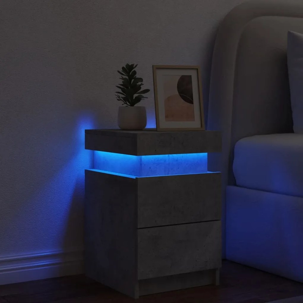 vidaXL Κομοδίνο με Φώτα LED Γκρι Σκυροδέματος 35 x 39 x 55 εκ.