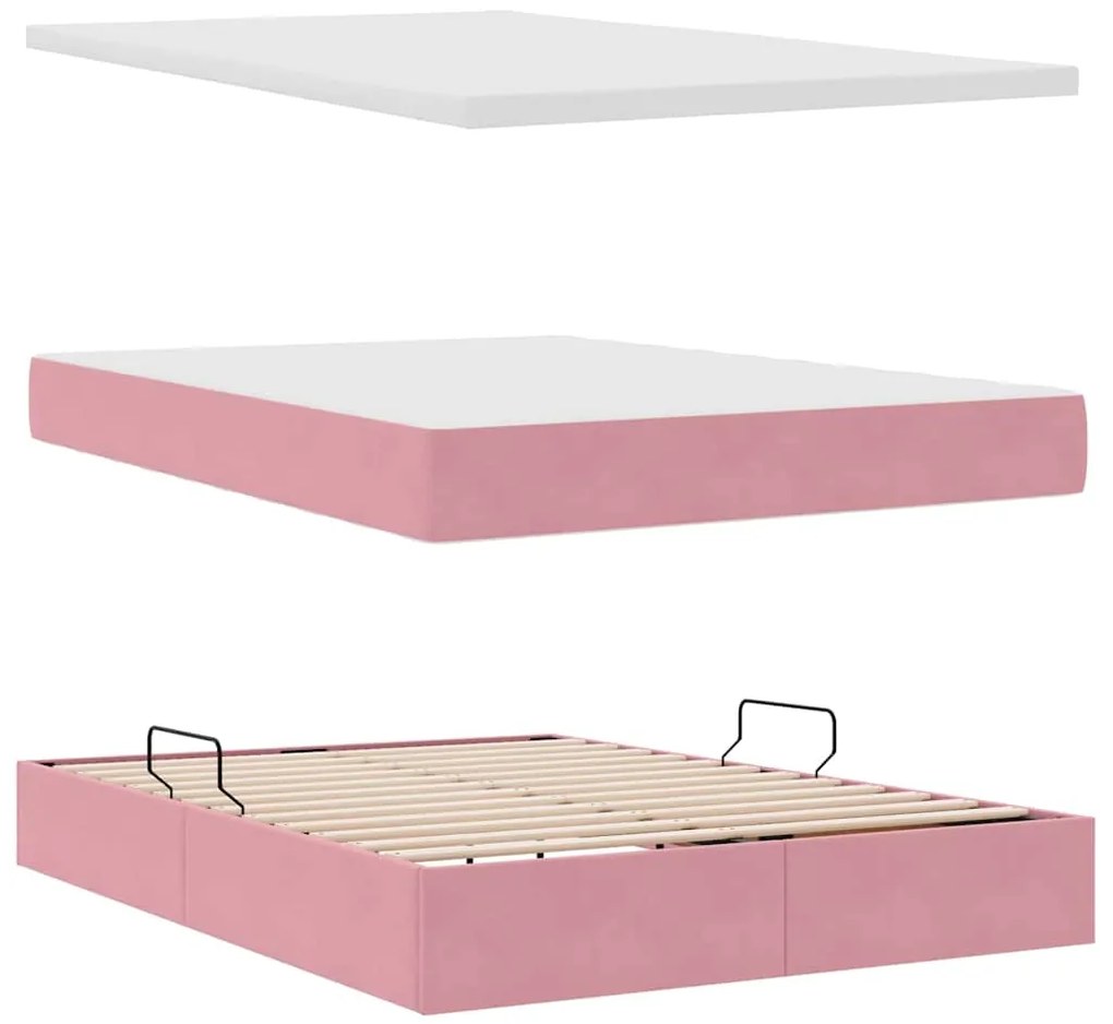 vidaXL Κρεβάτι με αποθηκευτικό χώρο και στρώμα Ροζ 140 x 190 cm