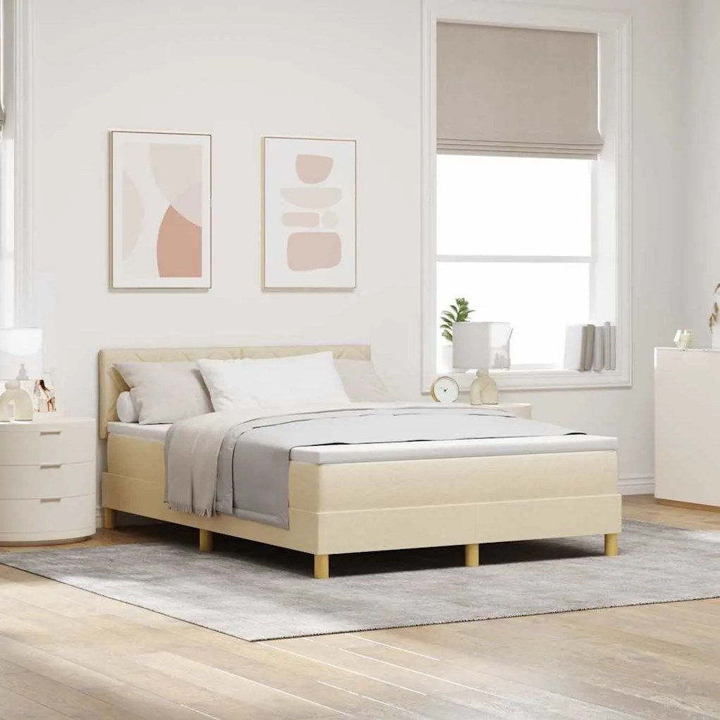 vidaXL Κρεβάτι Βάσης με Στρώμα Κρεμ 160x200 εκ. Ύφασμα
