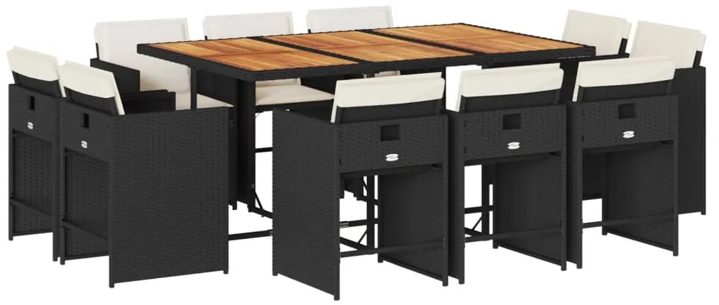 vidaXL Σετ Τραπεζαρίας Κήπου 11 τεμ Μαύρο από Συνθ. Ρατάν με Μαξιλάρια