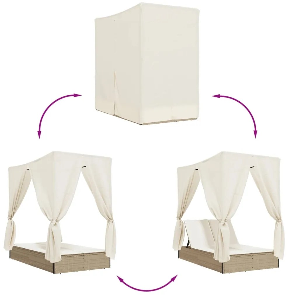 vidaXL Ξαπλώστρα Διπλή Μπεζ από Συνθετικό Ρατάν με Οροφή / Κουρτίνες