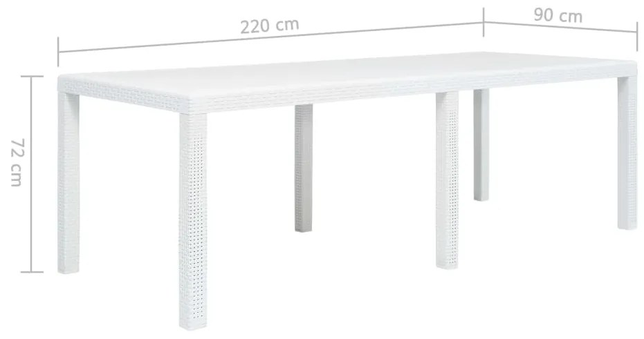 vidaXL Τραπέζι Κήπου Λευκό με Εμφάνιση Ρατάν 220x90x72 εκ. Πλαστικό
