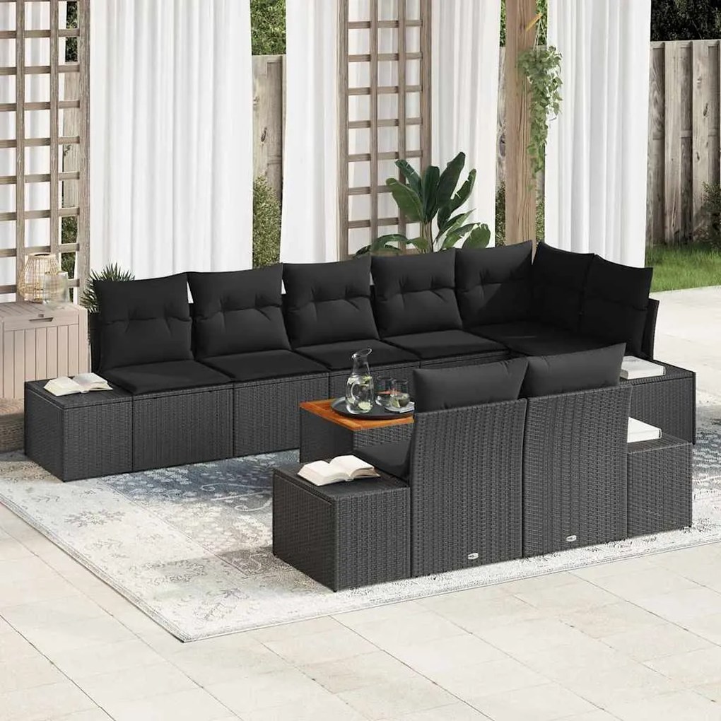 vidaXL Σετ Καναπέ Κήπου με μαξιλάρι 9 pcs Μαύρο Πολυ ράταν
