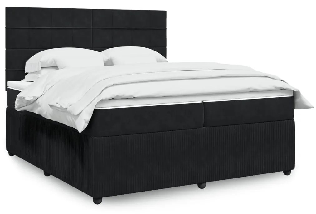 vidaXL Κρεβάτι Boxspring με Στρώμα Μαύρο 200x200 εκ. Βελούδινο