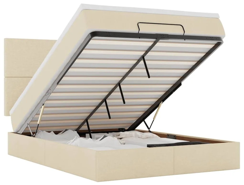 vidaXL Οθωμανικό κρεβάτι με στρώμα Cream 140x200cm ύφασμα
